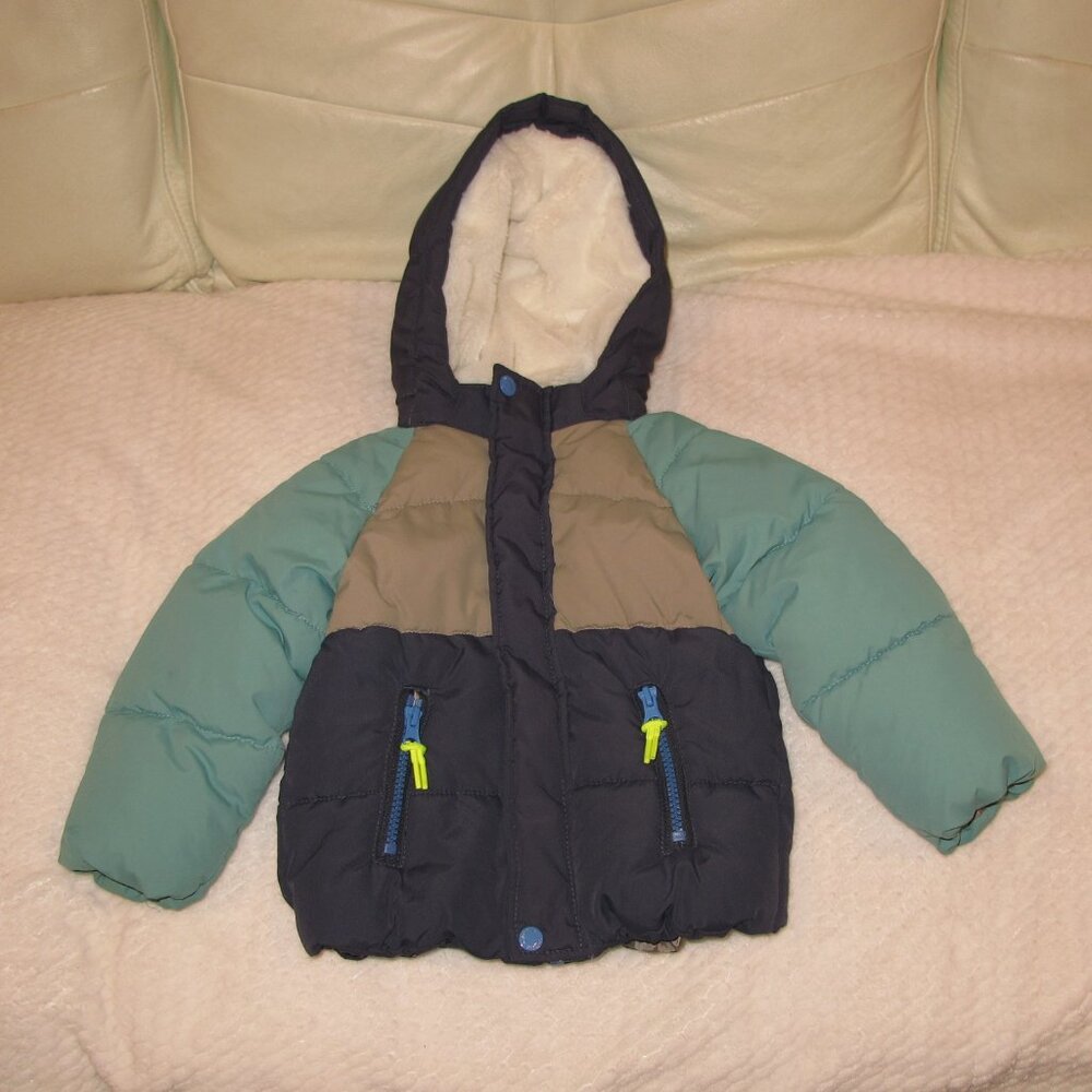 H&M.  NAVY GREEN TODDLER HOODED PUFFER JACKET 18M
